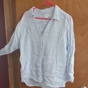 Sigrid Olsen Blue Striped Button Down Shirt